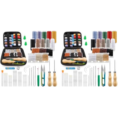 HASTHIP® 118PCS Leather Sewing Kit Leather Needles for Hand Sewing Heavy Duty Upholstery Repair Waxed Thread Large-Eye Stitching for Carseat Backpack Carpet Boots Shoes Sofa HASTHIP® 118PCS Leather Sewing Kit Leather Needles for Hand Sewing Heavy Duty Upholstery Repair Waxed Thread Large-Eye Stitching for Carseat Backpack Carpet Boots Shoes Sofa